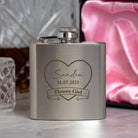 Personalised 3oz Silver Flower Girl Hip Flask In Pink Silk Gift Box - Hip Flasks