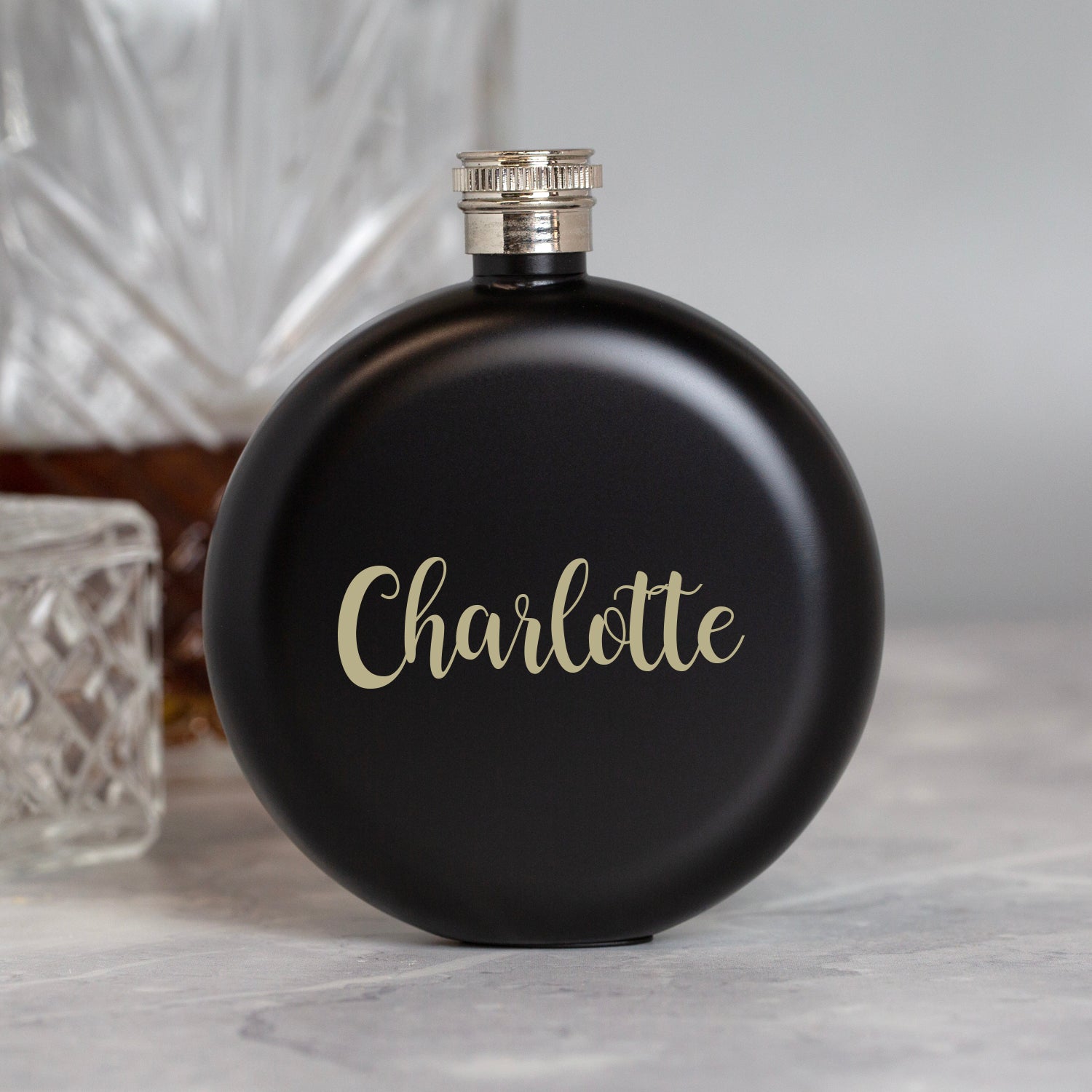 Personalised 5oz Round Black Name Hip Flask - 6oz Pink Flasks