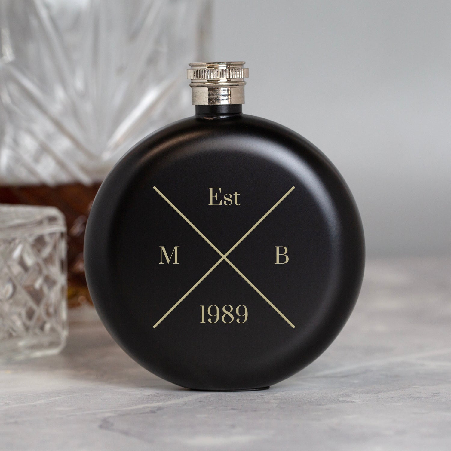Personalised 5oz Round Black Established Hip Flask - Hip Flasks