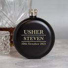 Personalised 5oz Round Black Usher Wedding Hip Flask - Hip Flasks
