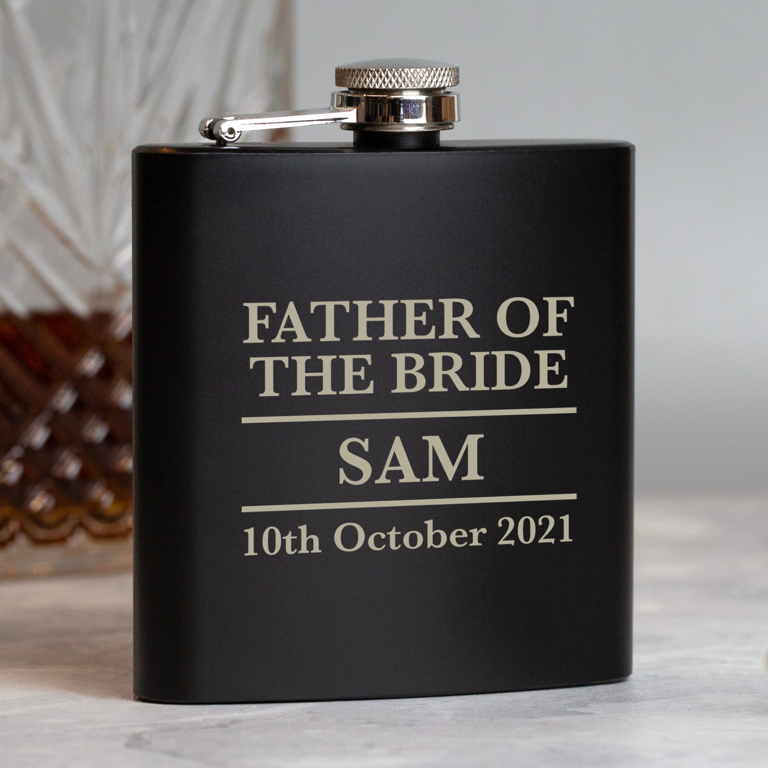 Personalised 6oz Black Father Of The Bride Wedding Hip Flask - Hip Flasks