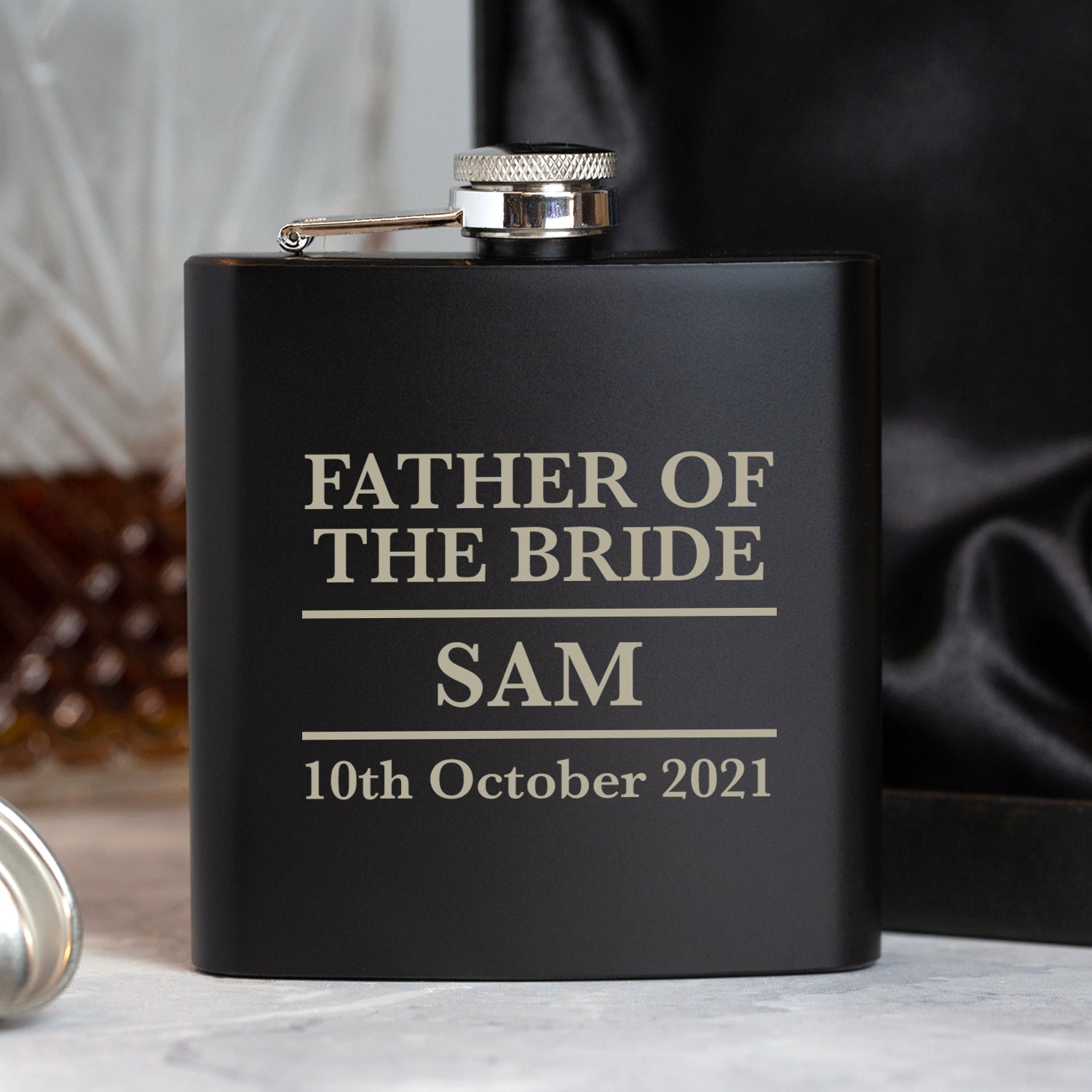 Personalised 6oz Black Father Of The Bride Wedding Hip Flask - Hip Flasks