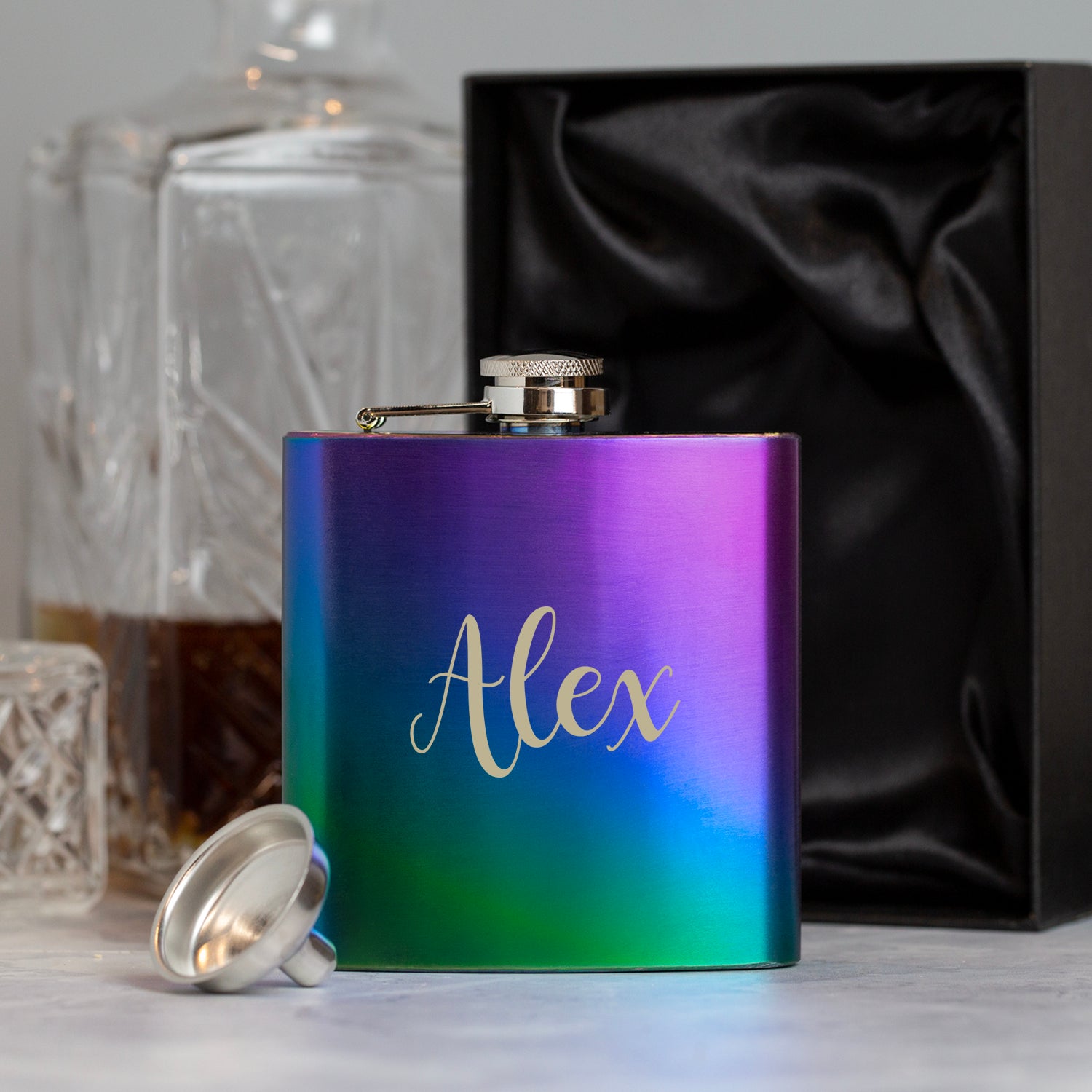 Personalised 6oz Rainbow Name Hip Flask - 6oz Rainbow Flasks