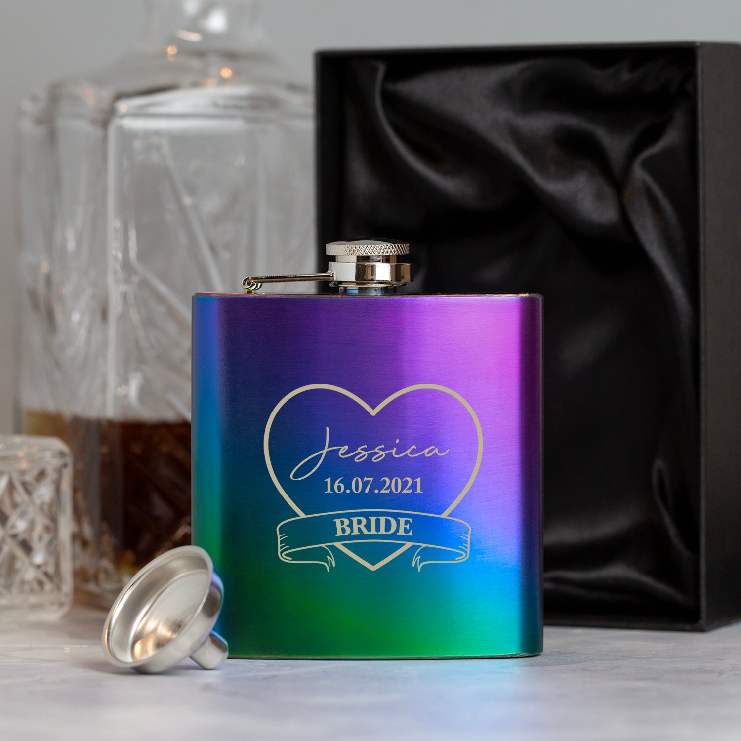 Personalised 6oz Rainbow Bride Hip Flask - Hip Flasks