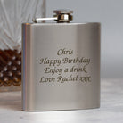 Personalised 6oz Silver Message Hip Flask With Silk Gift Box - Hip Flasks