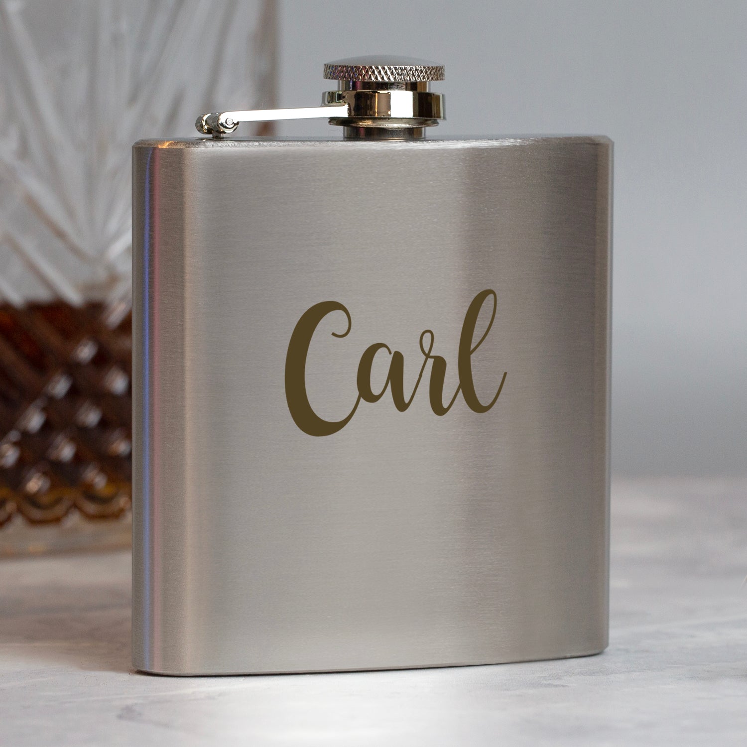Personalised 6oz Silver Name Hip Flask - 6oz Pink Flasks