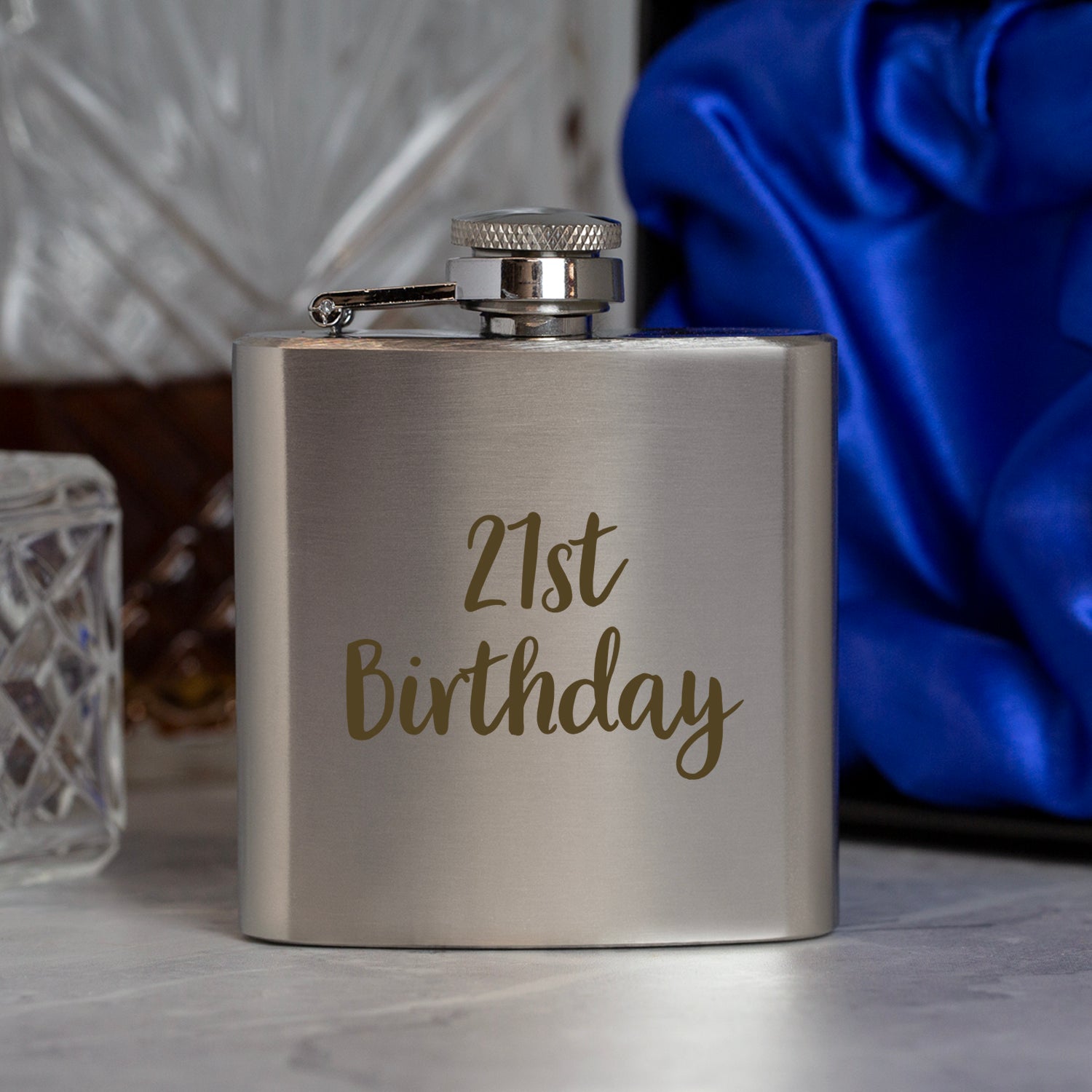 Engraved 3oz Silver 21st Birthday Hip Flask In Silk Gift Box - Hip Flasks