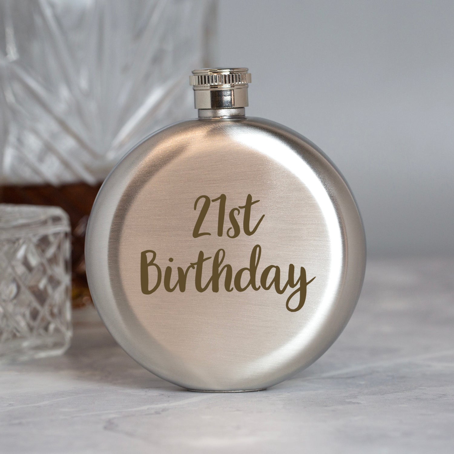 Engraved 5oz Round Silver 21st Birthday Hip Flask - Hip Flasks