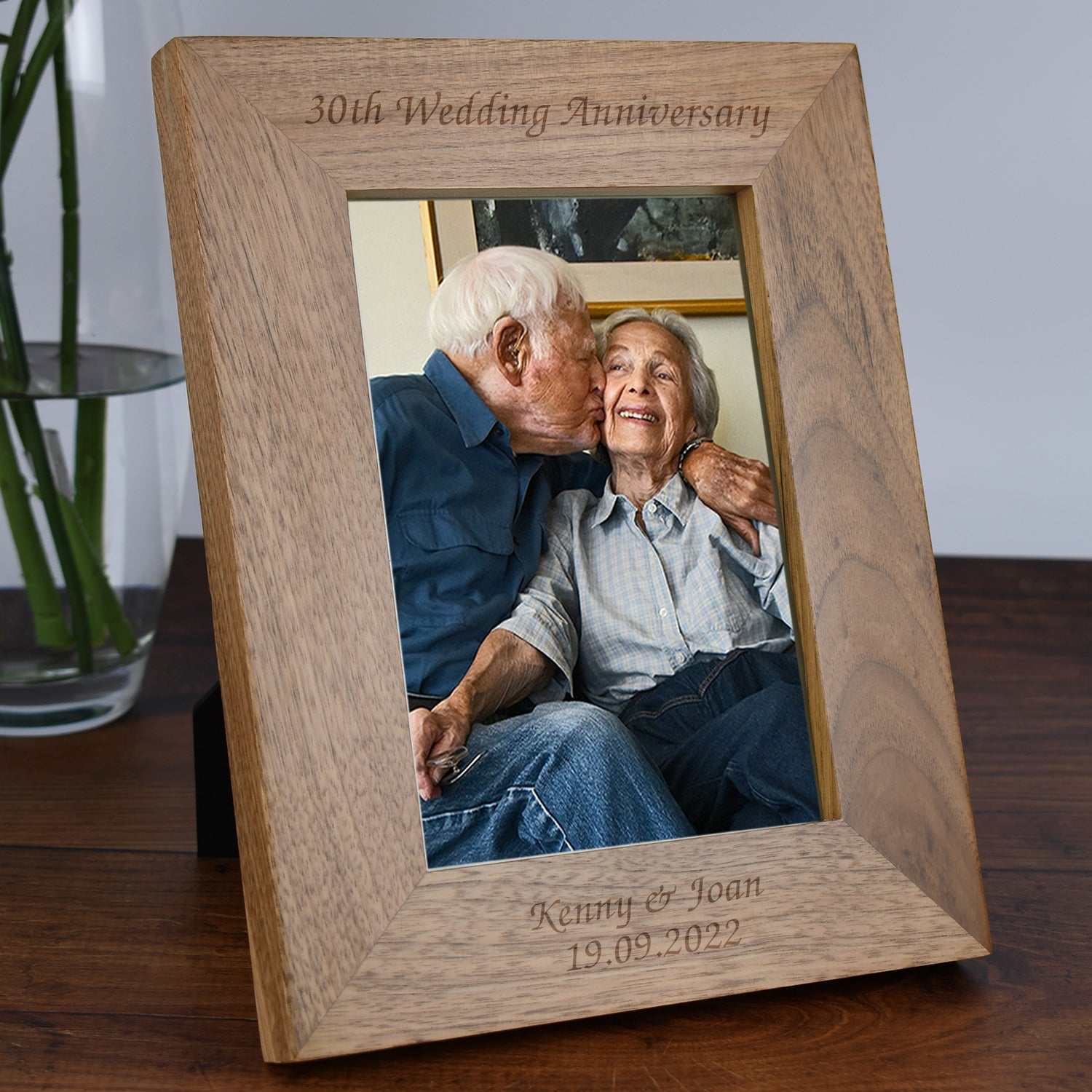 EYITUPC 30th Wedding Anniversary Wood Picture Frame - Rotating Display For Two 4x6 Photos, Pearl Anniversary Gift