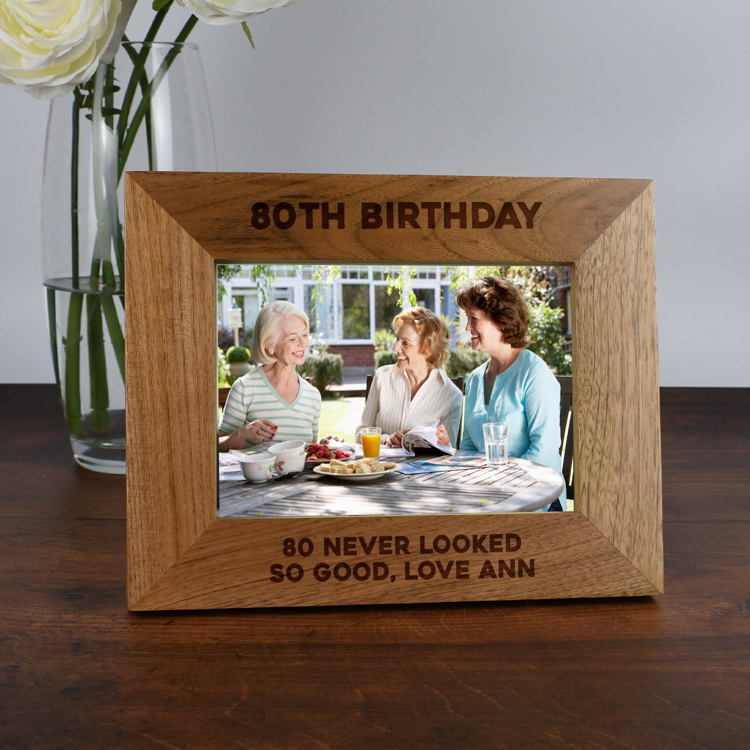 Personalised Wooden 7x5 Landscape 80th Birthday Frame - Photo Frames
