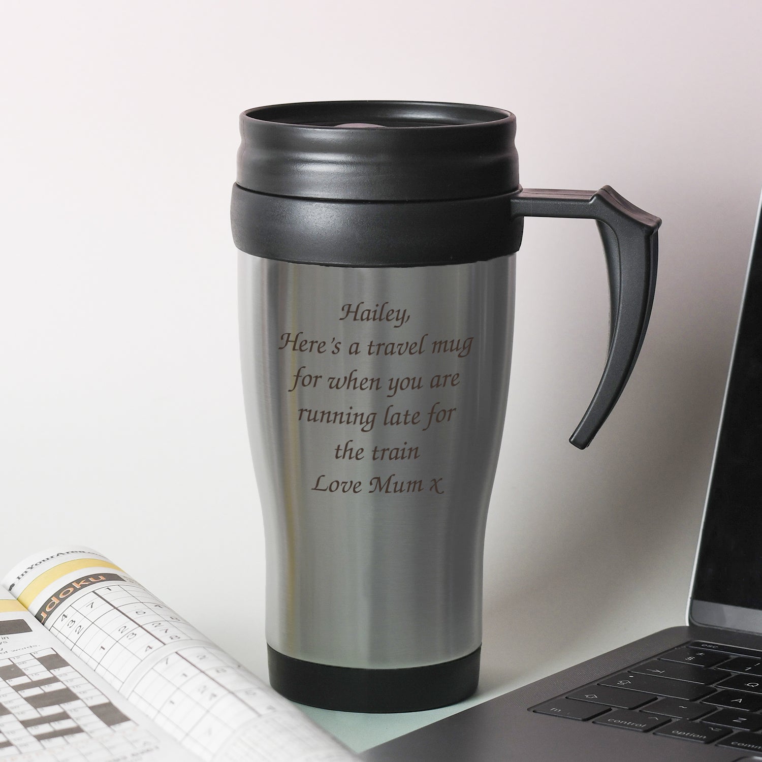 Personalised Any Message Stainless Steel Travel Mug – Spoken Gifts LTD