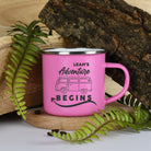 Personalised Adventure Begins Enamel Camping Mug - Pink - Mugs