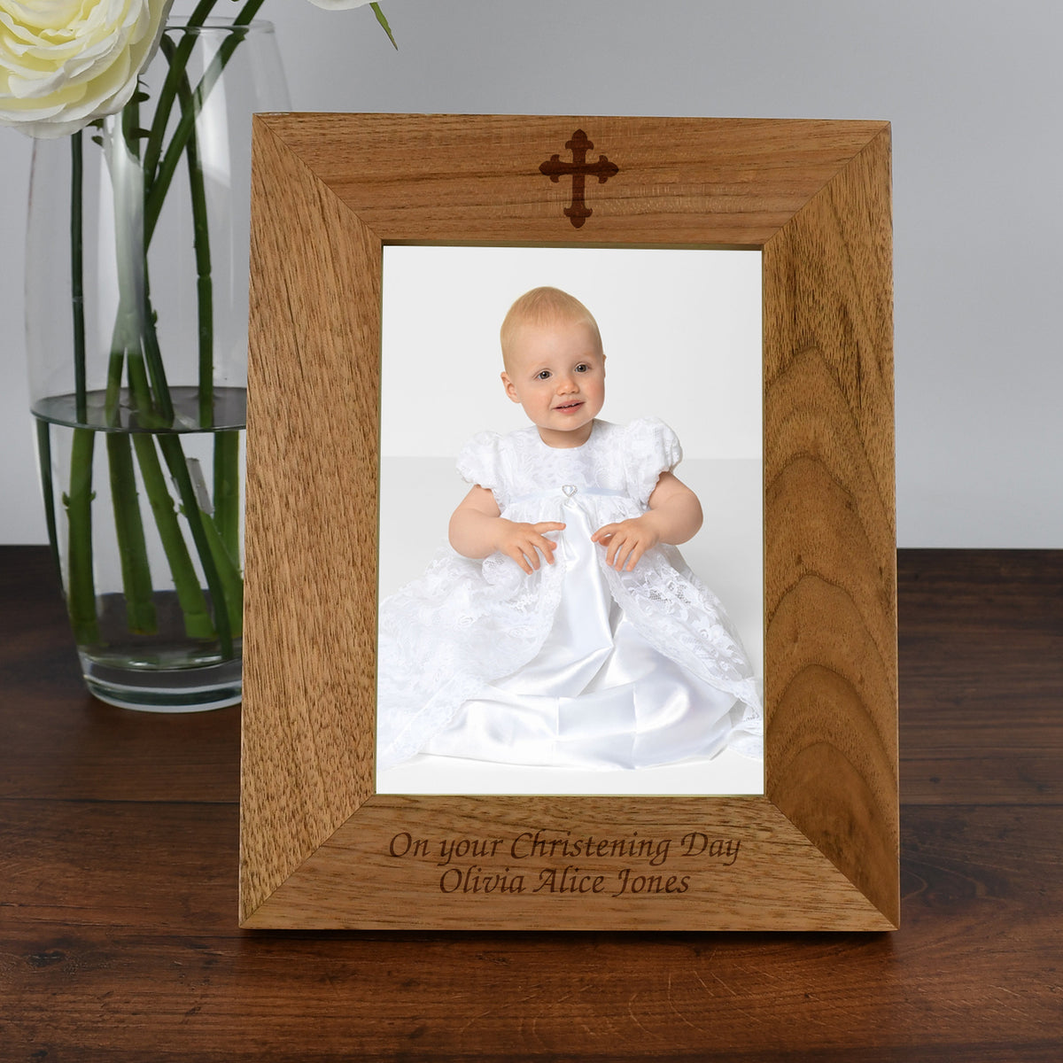 Personalised Wooden 5x7 Cross Photo Frame | Christening & Baptism Gift ...