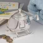 Personalised Name Silver Helicopter Money Box - Money Boxes