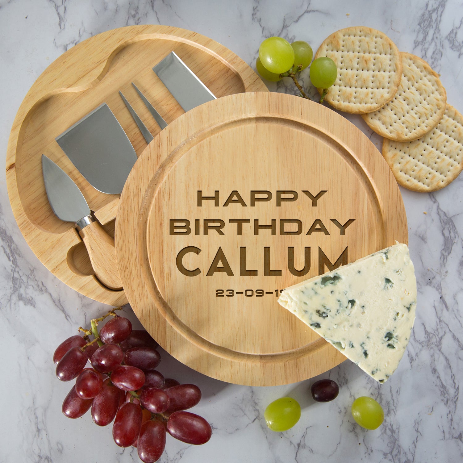 Personalised Happy Birthday Cheese Board And Knives Set - Cheeseboard Sets