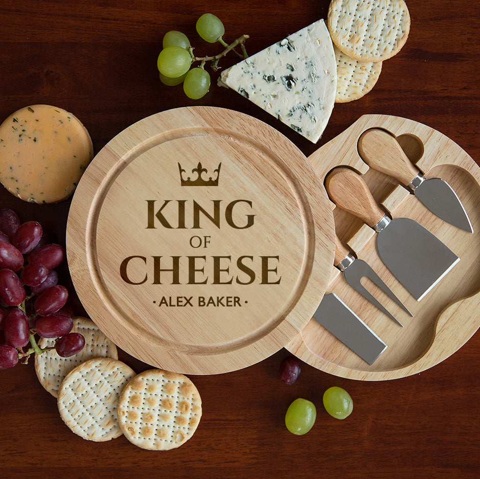 Personalised King Of Cheese Cheese Board And Knives Set - Cheeseboard Sets