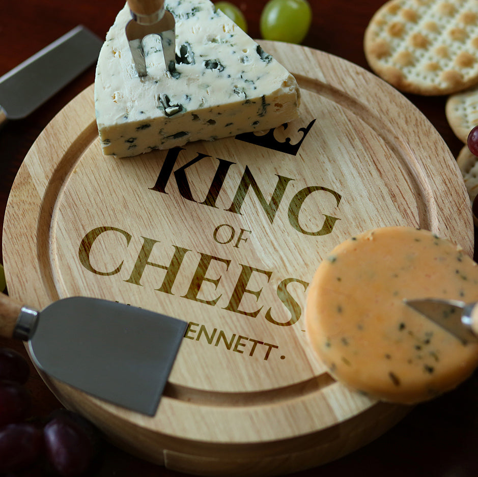Personalised King Of Cheese Cheese Board And Knives Set - Cheeseboard Sets