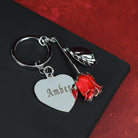 Personalised Name Red Rose Keyring - keyrings