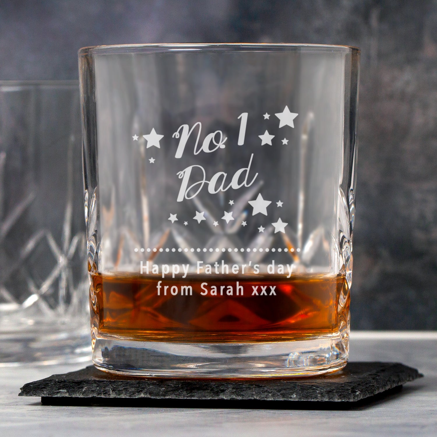 Personalised No.1 Dad Crystal Panel Glass Tumbler  Engraved Gift  Spoken  Gifts LTD