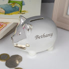 Personalised Name Silver Pig Money Box - Money Boxes