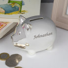 Personalised Name Silver Pig Money Box - Money Boxes