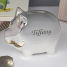Personalised Name Silver Pig Money Box - Money Boxes