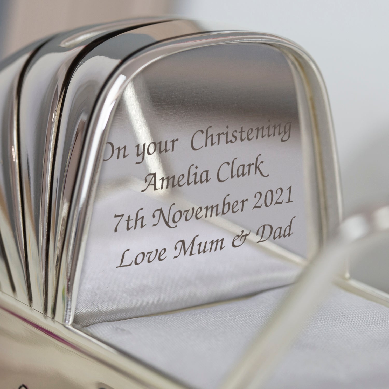 Personalised Message Silver Baby Pram Money Box - Money Boxes