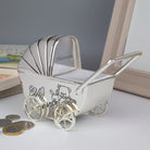 Personalised Name Silver Baby Pram Money Box - Money Boxes