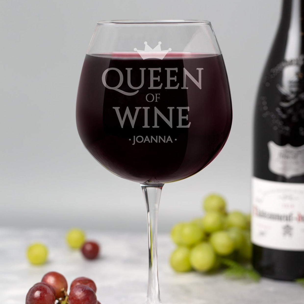 Personalised Queen Of Wine Bottle Of Wine Glass - Wine Glasses
