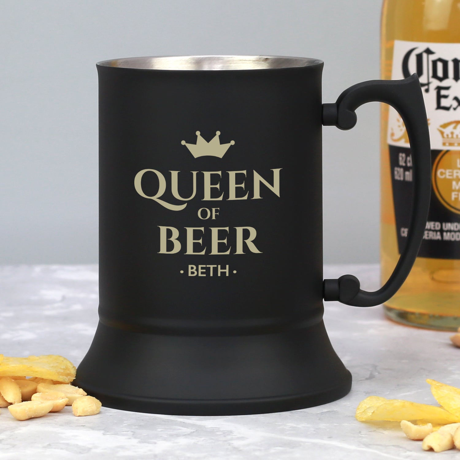 Personalised Queen Of Matt Black Stainless Steel Tankard - Stainless Steel Tankards