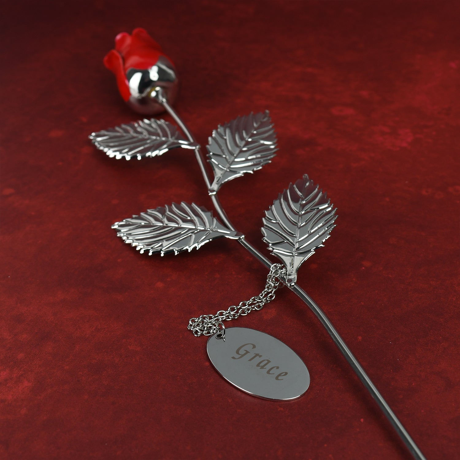 Personalised Name Large Red Rose & Gift Box - keyrings