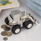 Personalised Silver Digger Tractor Money Box | Engraved Message - Money Boxes