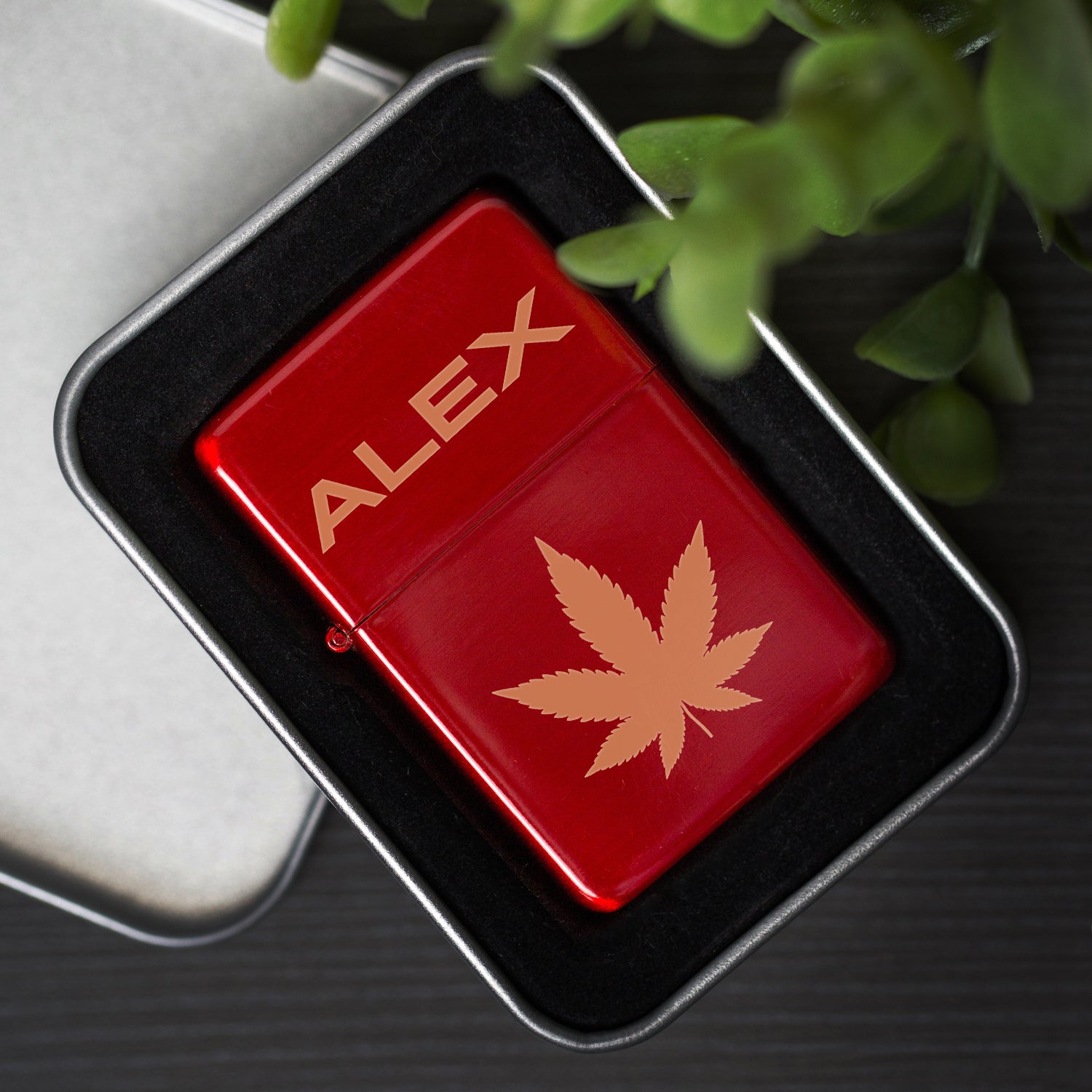 Personalised Hash Leaf Red Ice Lighter & Gift Box - Lighters