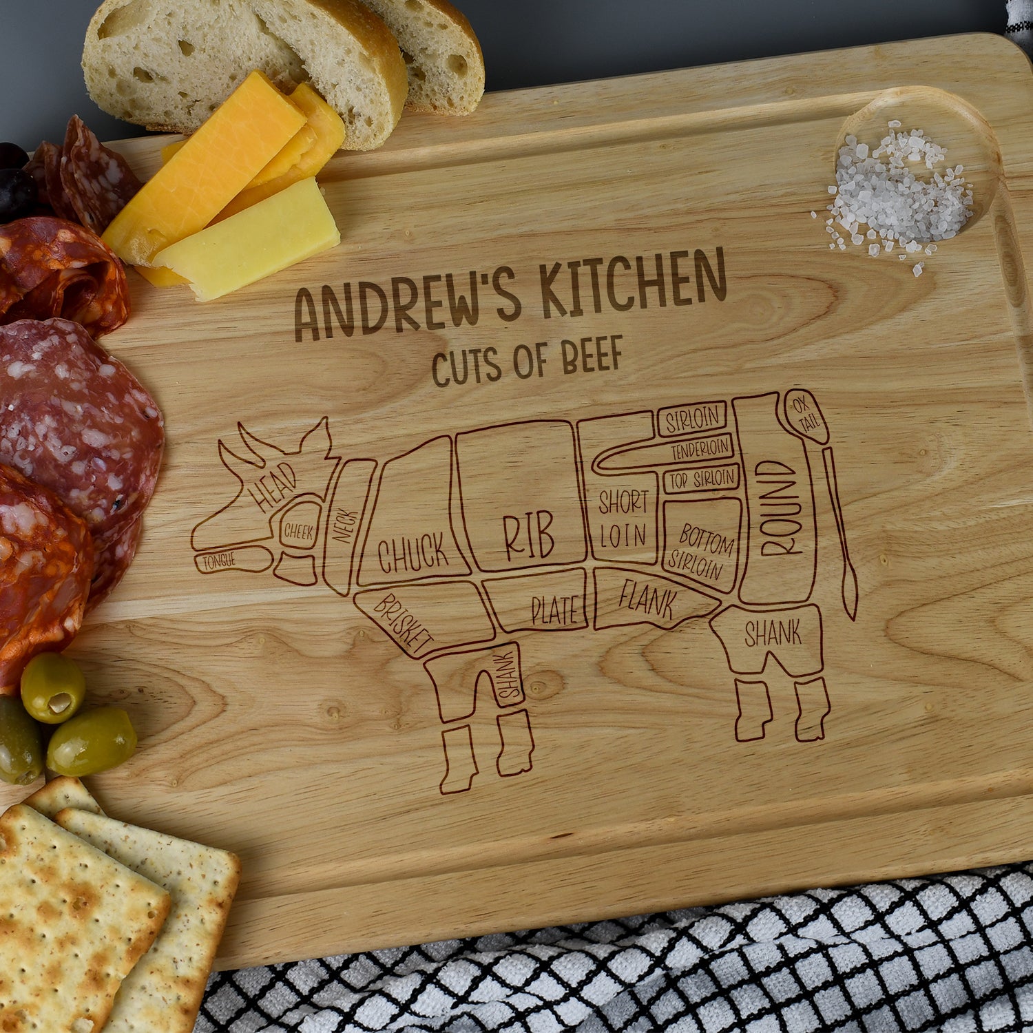 Personalised Cuts Of Beef Large Wooden Meat Chopping Board - Chopping Boards