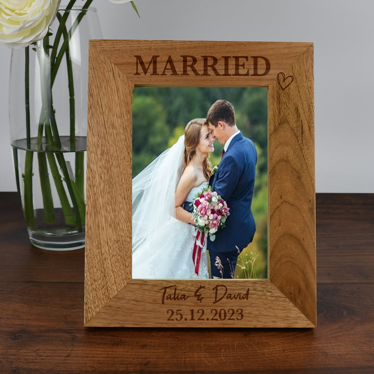 Personalised Wooden Married Wedding Photo Frame โ Spoken Gifts LTD